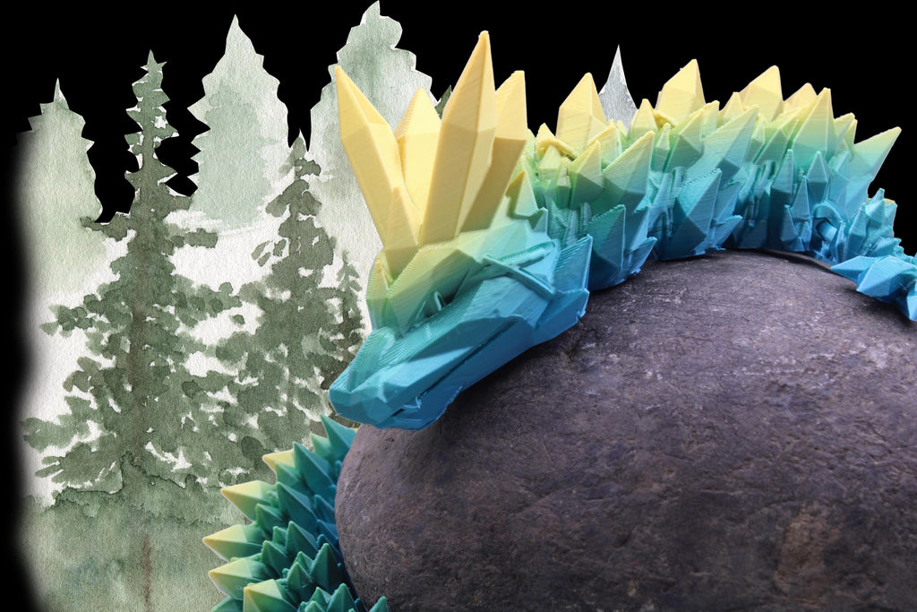 Flexi Crystal Dragon 3D Print | Wingless Articulated Fidget Toy | Minimalist Desk Buddy, Cool Sensory Toy & Stocking Stuffer Gift