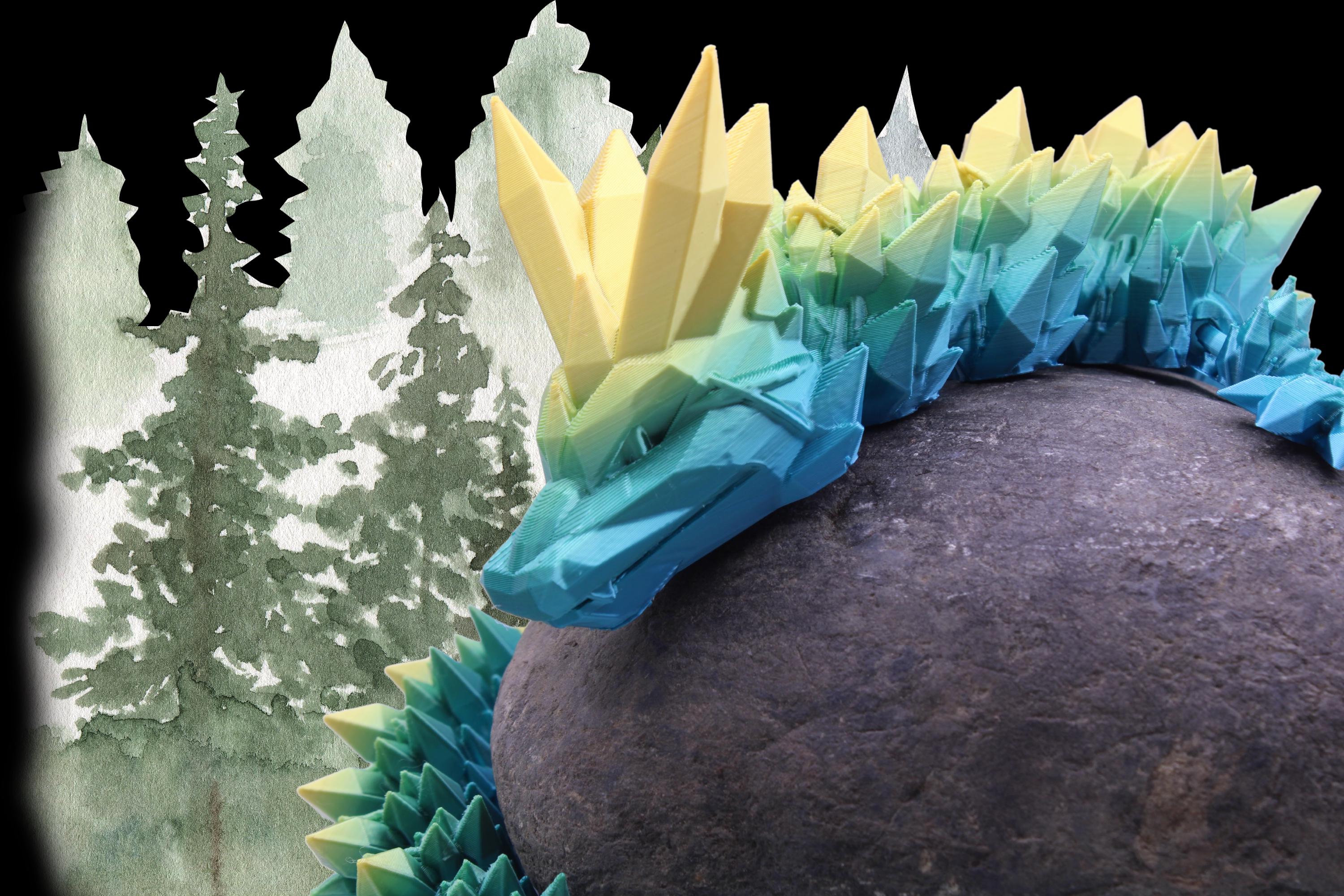 Flexi Crystal Dragon 3D Print | Wingless Articulated Fidget Toy | Minimalist Desk Buddy, Cool Sensory Toy & Stocking Stuffer Gift