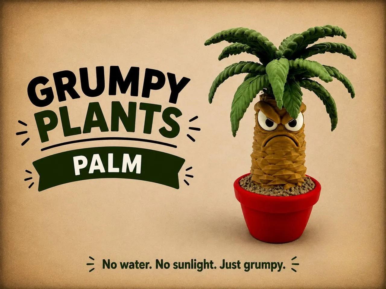 Grumpy Palm Figurine, Tropical Plant Who Refuses to Enjoy the Vacation