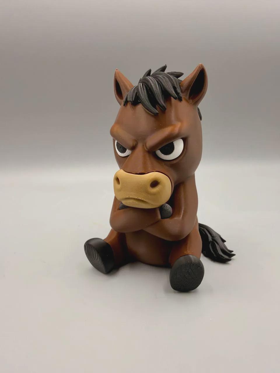 Grumpy Horse 3D Printed Figurine, Funny Horse Desk Decor, Office Shelf Collectible