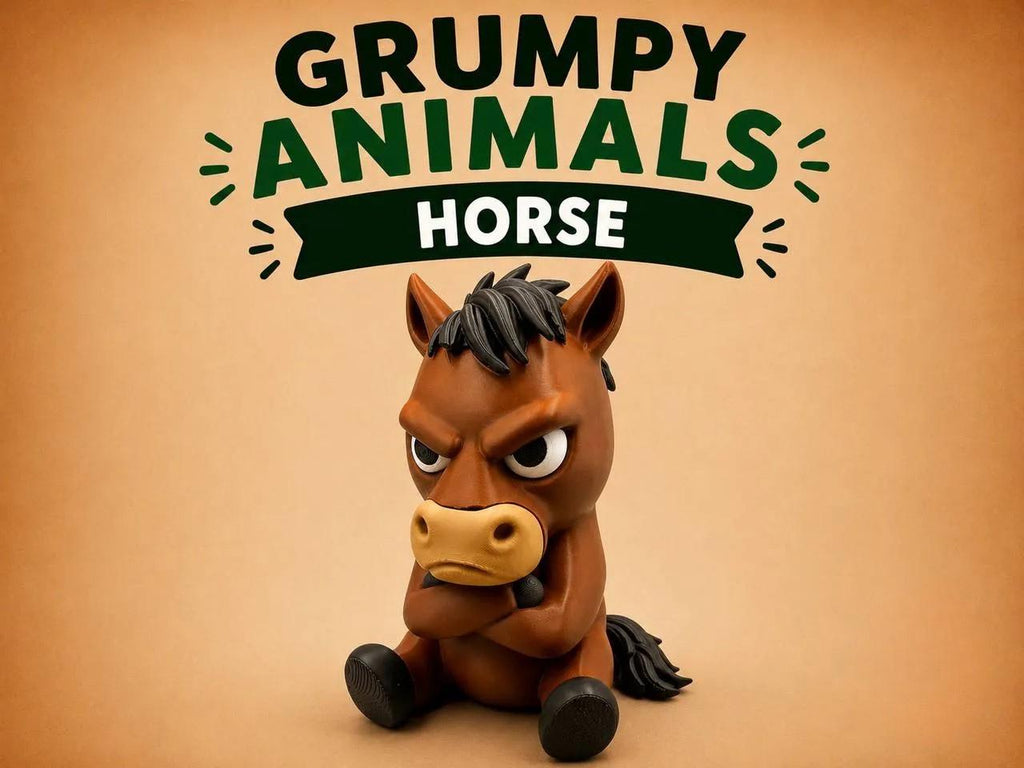 Grumpy Horse 3D Printed Figurine, Funny Horse Desk Decor, Office Shelf Collectible