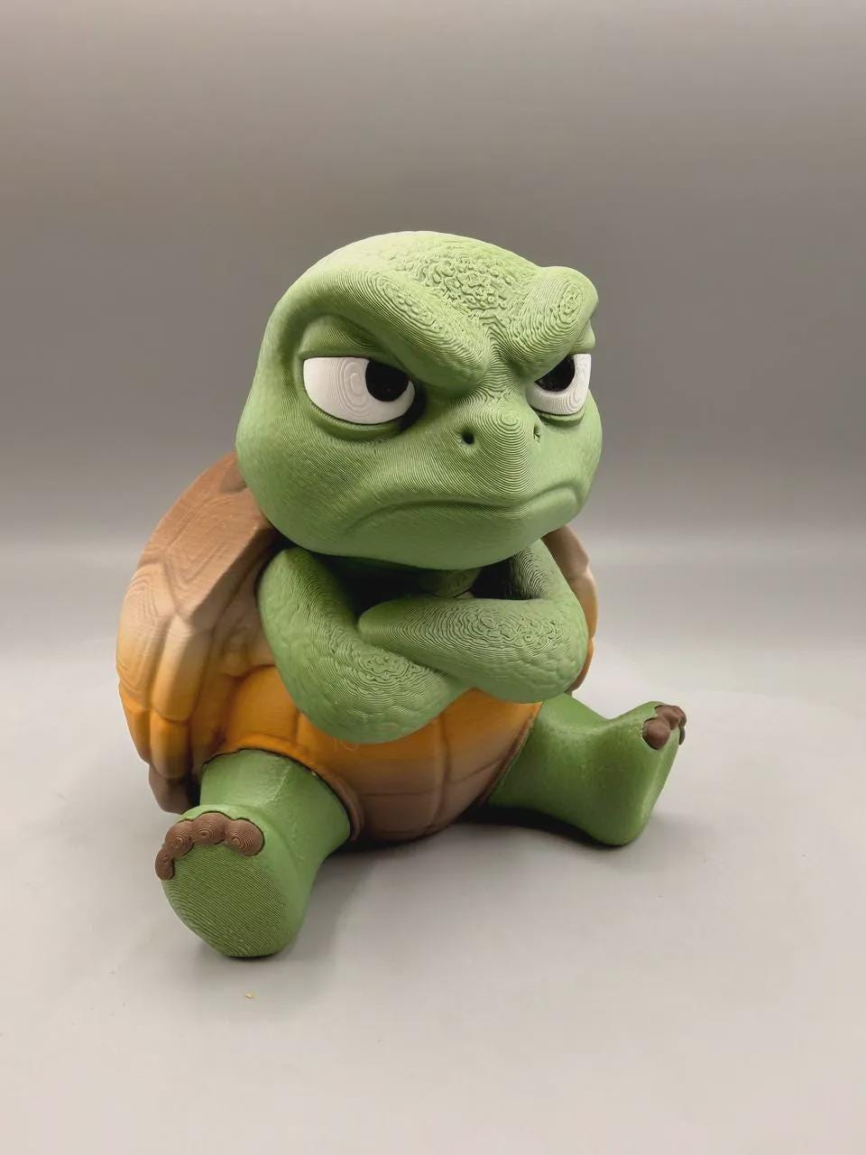Grumpy Turtle Figurine, Funny 3D Printed Desk Decor, Crossed Arms Collectible Gift