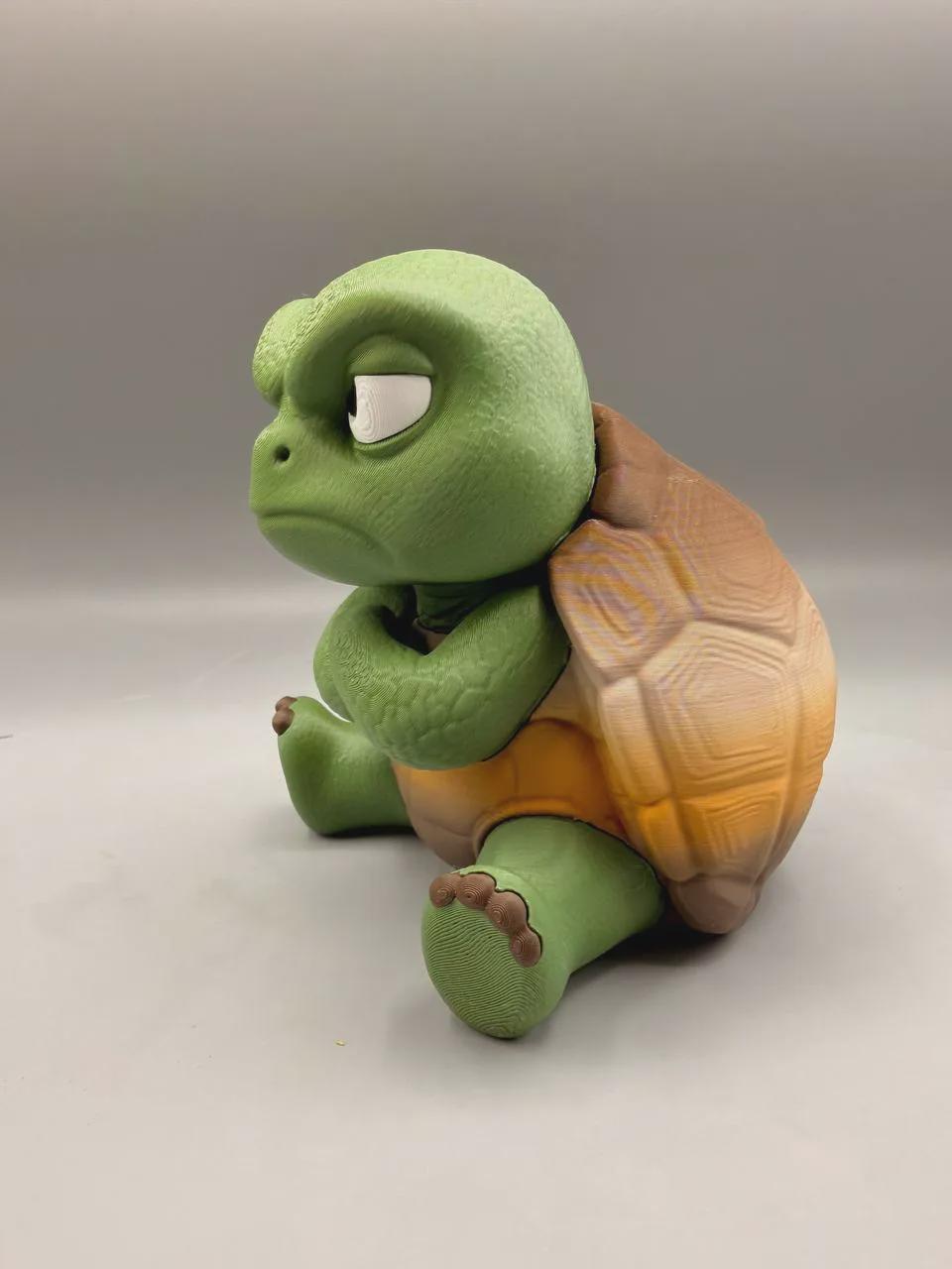 Grumpy Turtle Figurine, Funny 3D Printed Desk Decor, Crossed Arms Collectible Gift