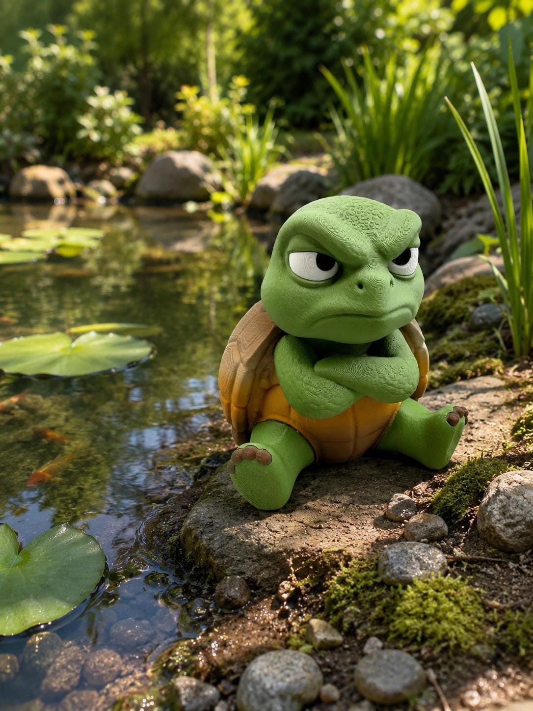 Grumpy Turtle Figurine, Funny 3D Printed Desk Decor, Crossed Arms Collectible Gift