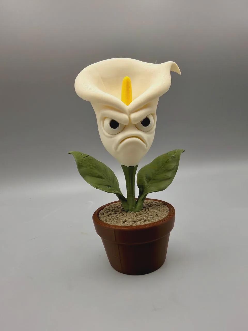 Grumpy Calla Lily Figurine, Funny 3D Printed Plant Desk Decor, No-Watering Grumpy Flower Collectible Gift