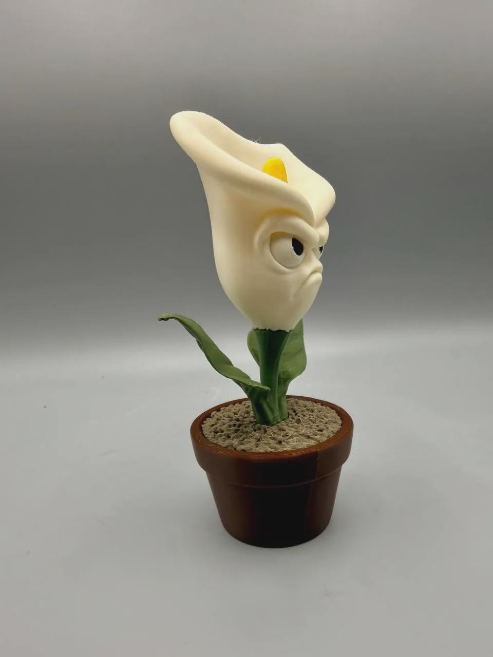 Grumpy Calla Lily Figurine, Funny 3D Printed Plant Desk Decor, No-Watering Grumpy Flower Collectible Gift