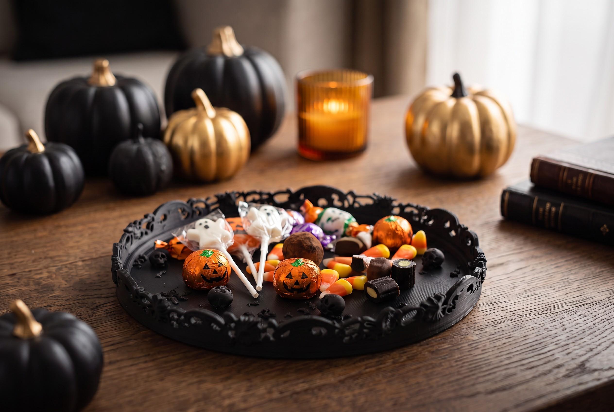 Ornate Gothic Skull Tray, Intricate 3D Printed Decorative Tray with Skull and Filigree Detail, Dark Academia Decor