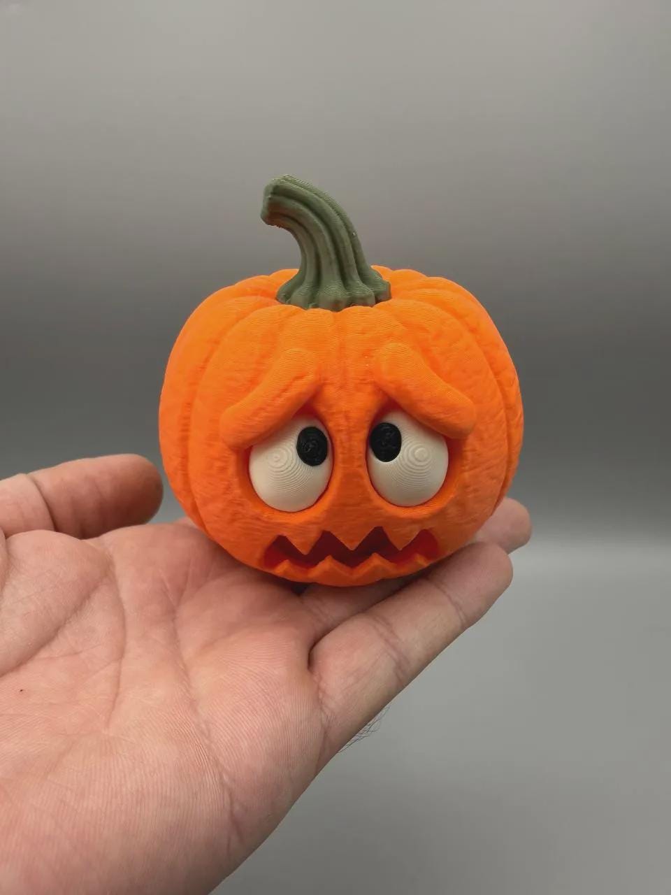 Scared Pumpkin Figurine, Funny 3D Printed Halloween Decor, LED Tealight Holder Collectible