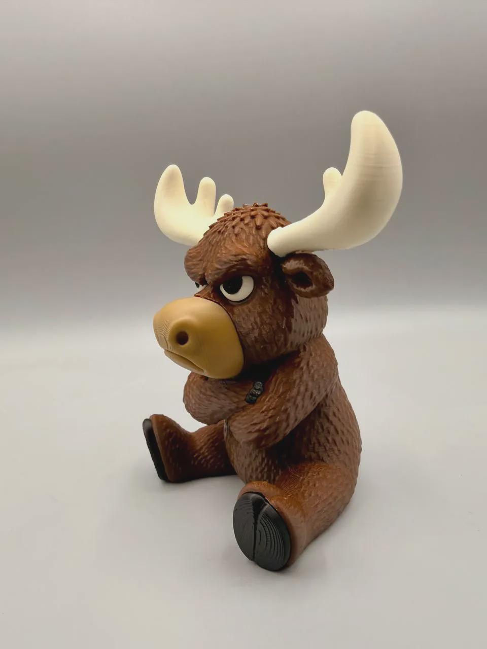 Grumpy Moose Figurine, Funny 3D Printed Desk Decor, Crossed Arms Canadian Moose Collectible Gift