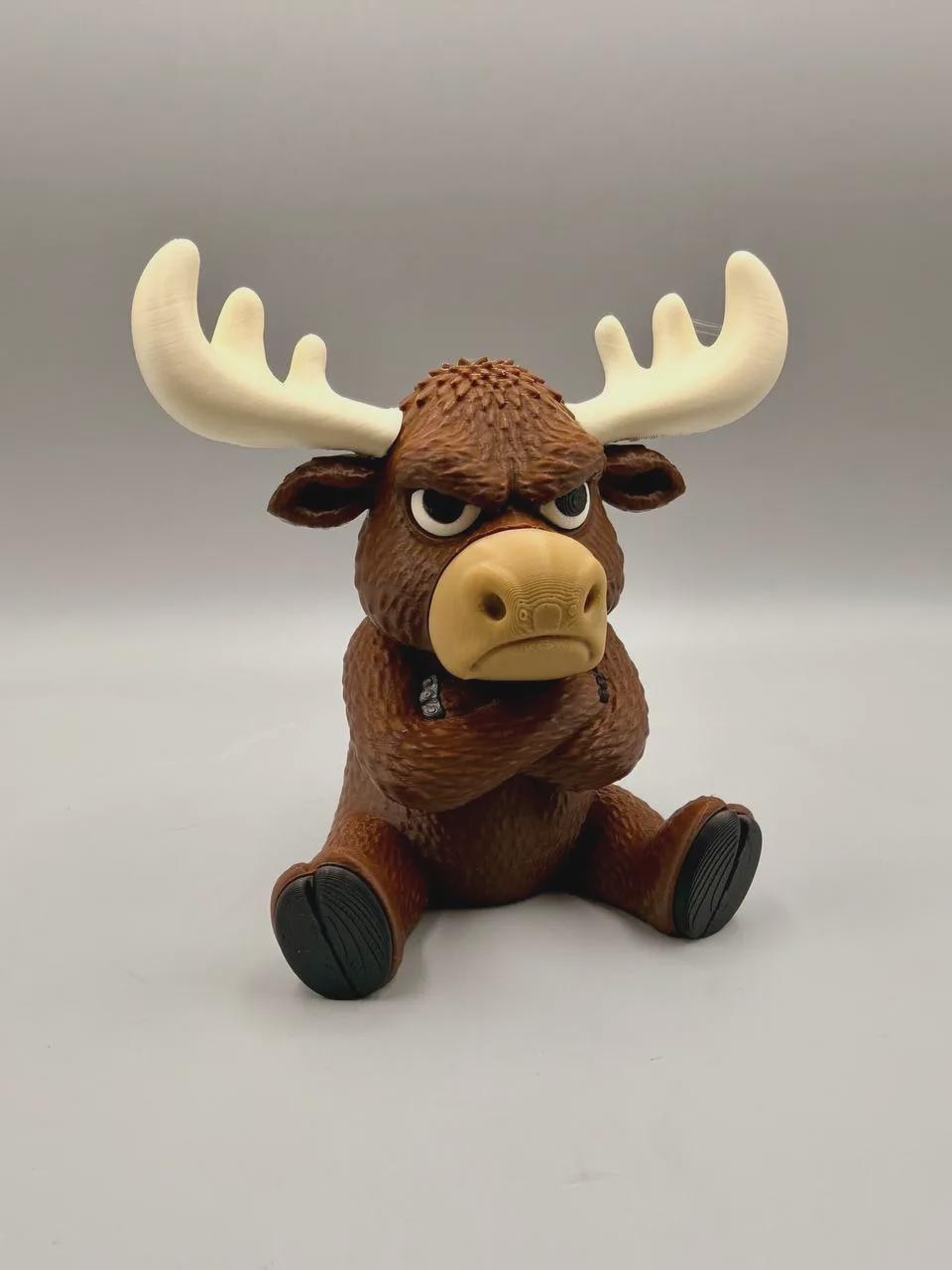 Grumpy Moose Figurine, Funny 3D Printed Desk Decor, Crossed Arms Canadian Moose Collectible Gift