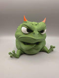 Grumpy Horned Frog Figurine, Funny 3D Printed Desk Decor, Green Frog Collectible Novelty Gift