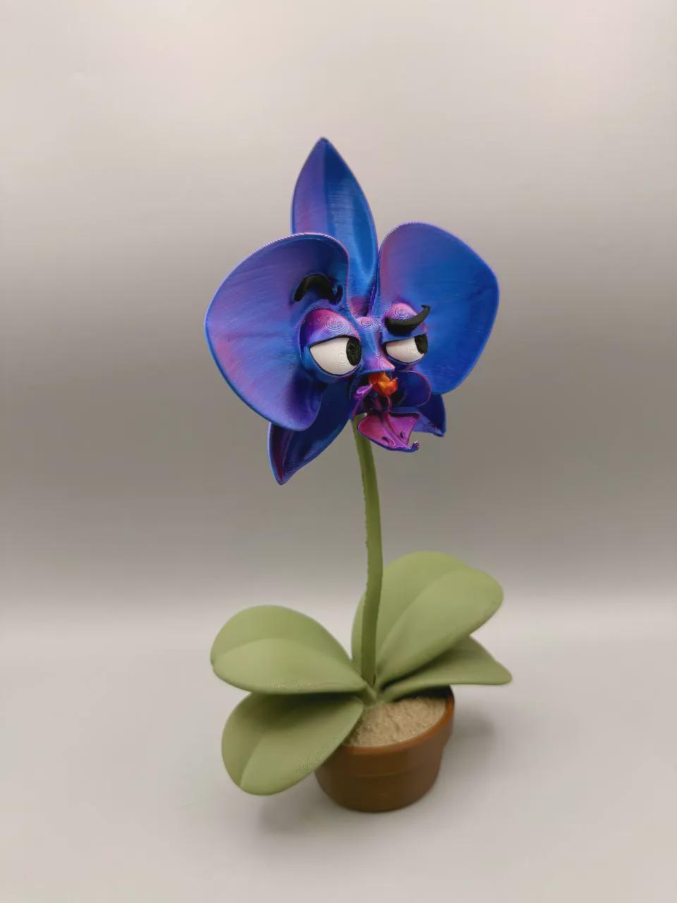 Grumpy Orchid 3D Printed Figurine, Funny Faux Orchid Plant Decor for Office Desk and Shelf