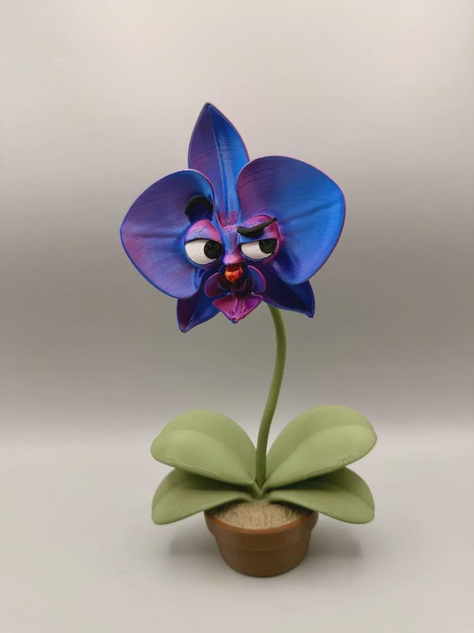 Grumpy Orchid 3D Printed Figurine, Funny Faux Orchid Plant Decor for Office Desk and Shelf