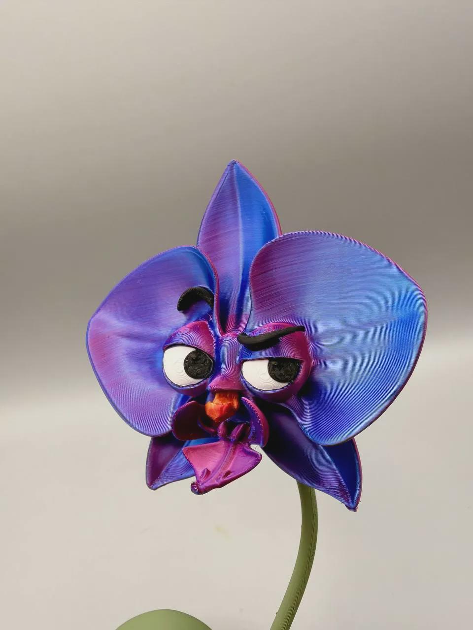 Grumpy Orchid 3D Printed Figurine, Funny Faux Orchid Plant Decor for Office Desk and Shelf