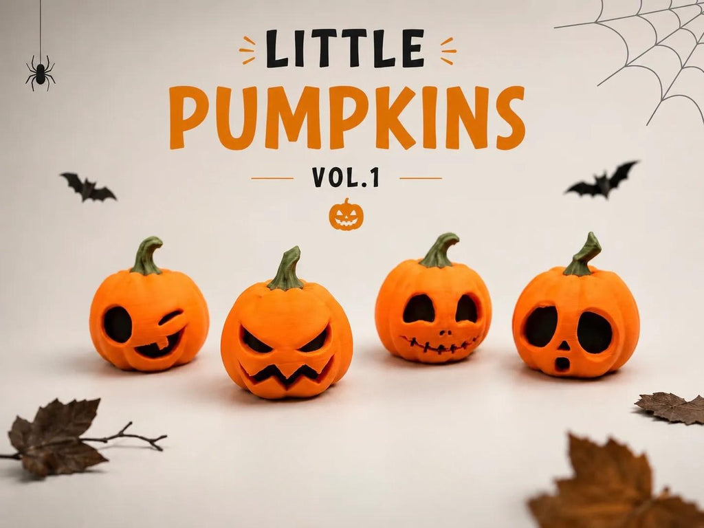Little Pumpkin Set of 4, Funny 3D Printed Halloween Desk Decor, Mini Pumpkin Figurines