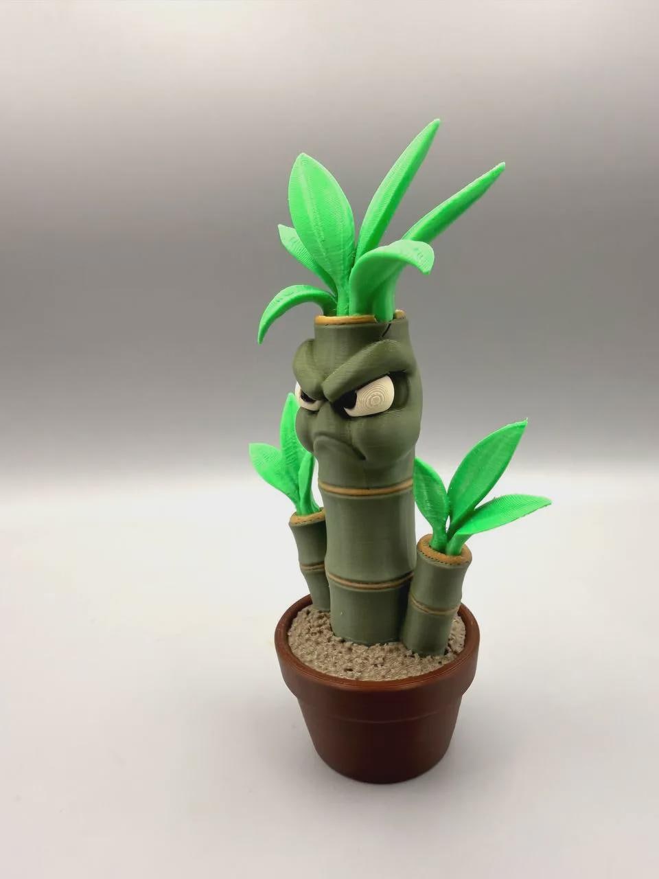 Grumpy Bamboo Figurine, Funny 3D Printed Plant Desk Decor, No-Water Lucky Bamboo Collectible Gift