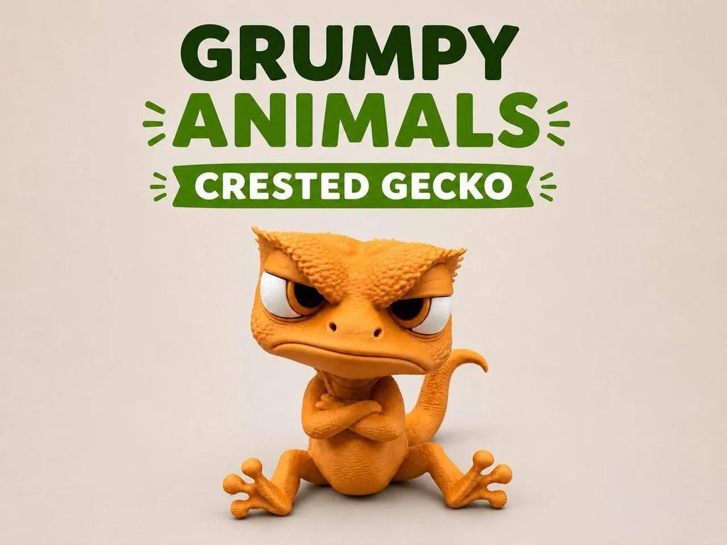 Grumpy Crested Gecko Figurine, Funny 3D Printed Desk Decor, Skeptical Lizard Collectible Gift