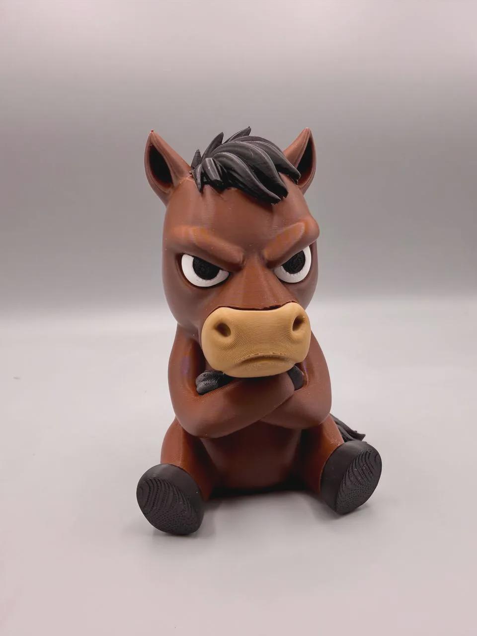 Grumpy Horse 3D Printed Figurine, Funny Horse Desk Decor, Office Shelf Collectible
