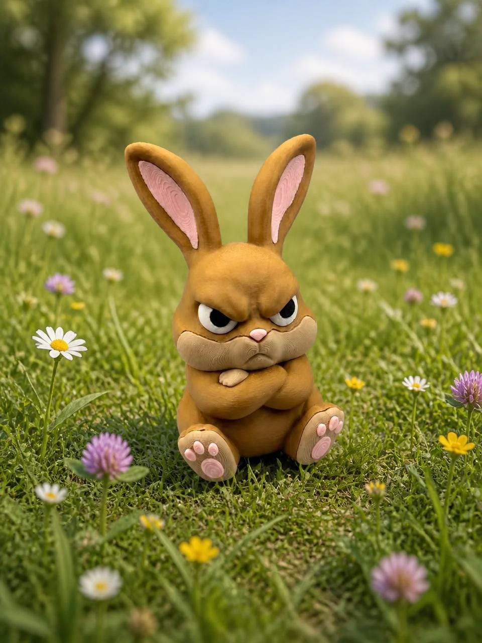 Grumpy Bunny 3D Printed Figurine, Funny Rabbit Desk Decor, Office Shelf Collectible Gift