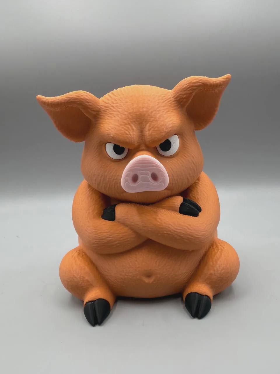 Grumpy Pig 3D Printed Figurine, Funny Pig Desk Decor, Office Shelf Collectible for Pig Lovers