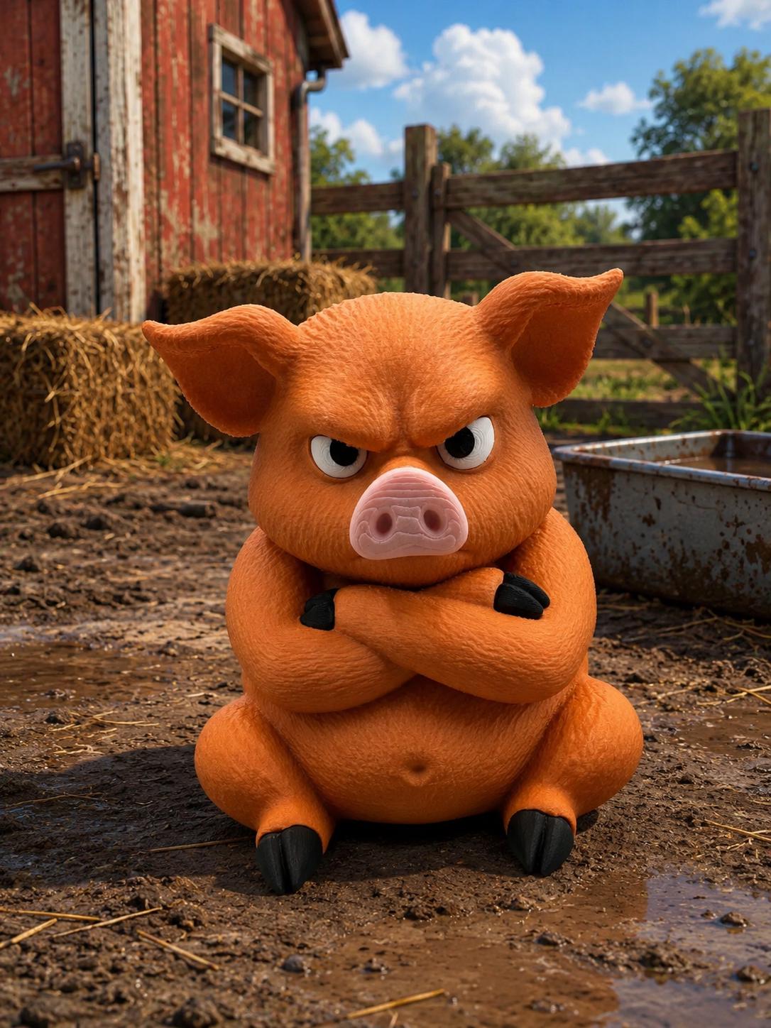 Grumpy Pig 3D Printed Figurine, Funny Pig Desk Decor, Office Shelf Collectible for Pig Lovers