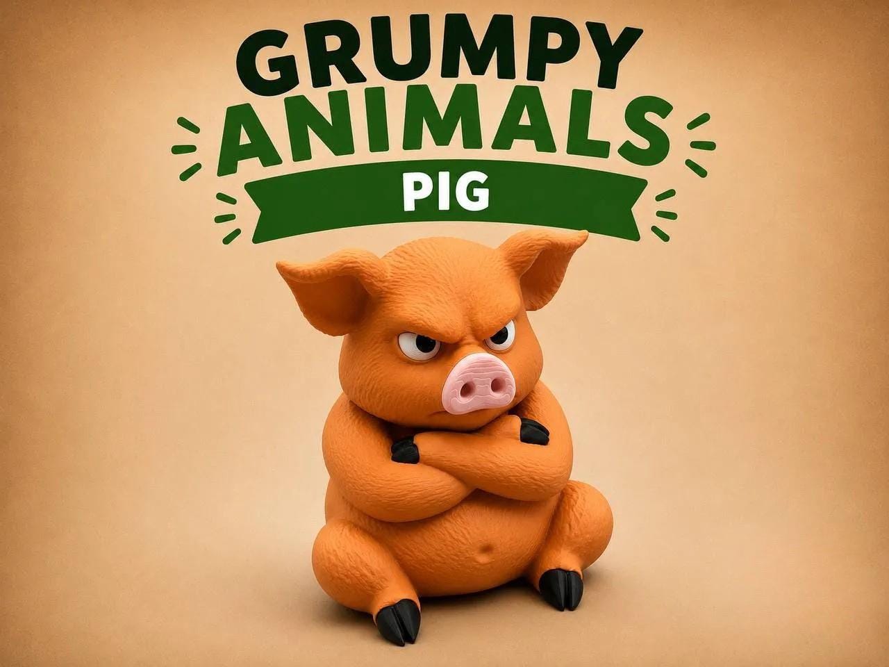 Grumpy Pig 3D Printed Figurine, Funny Pig Desk Decor, Office Shelf Collectible for Pig Lovers