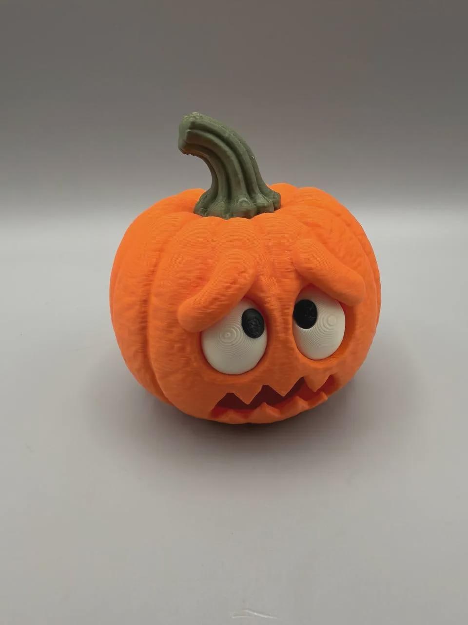 Scared Pumpkin Figurine, Funny 3D Printed Halloween Decor, LED Tealight Holder Collectible