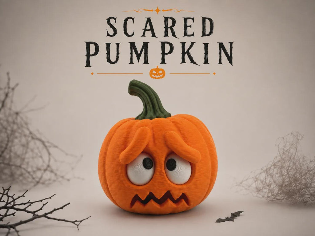 Scared Pumpkin Figurine, Funny 3D Printed Halloween Decor, LED Tealight Holder Collectible