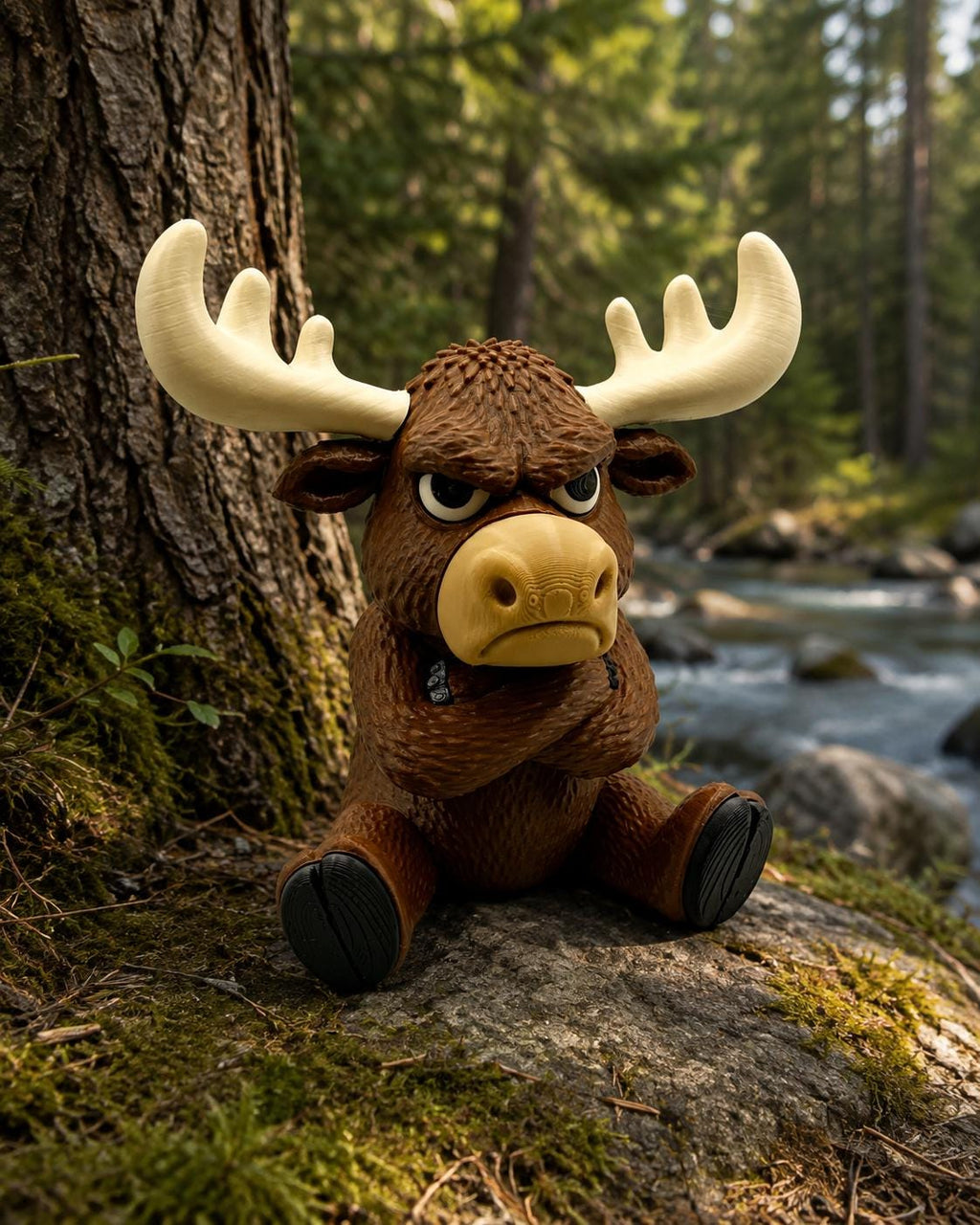 Grumpy Moose Figurine, Funny 3D Printed Desk Decor, Crossed Arms Canadian Moose Collectible Gift