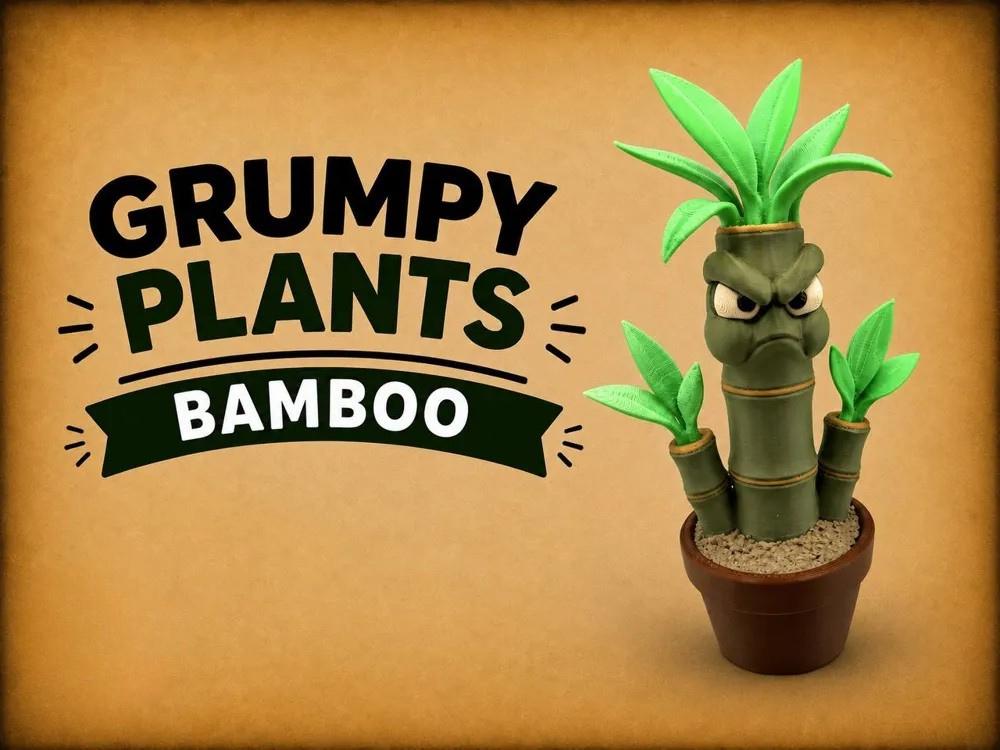 Grumpy Bamboo Figurine, Funny 3D Printed Plant Desk Decor, No-Water Lucky Bamboo Collectible Gift