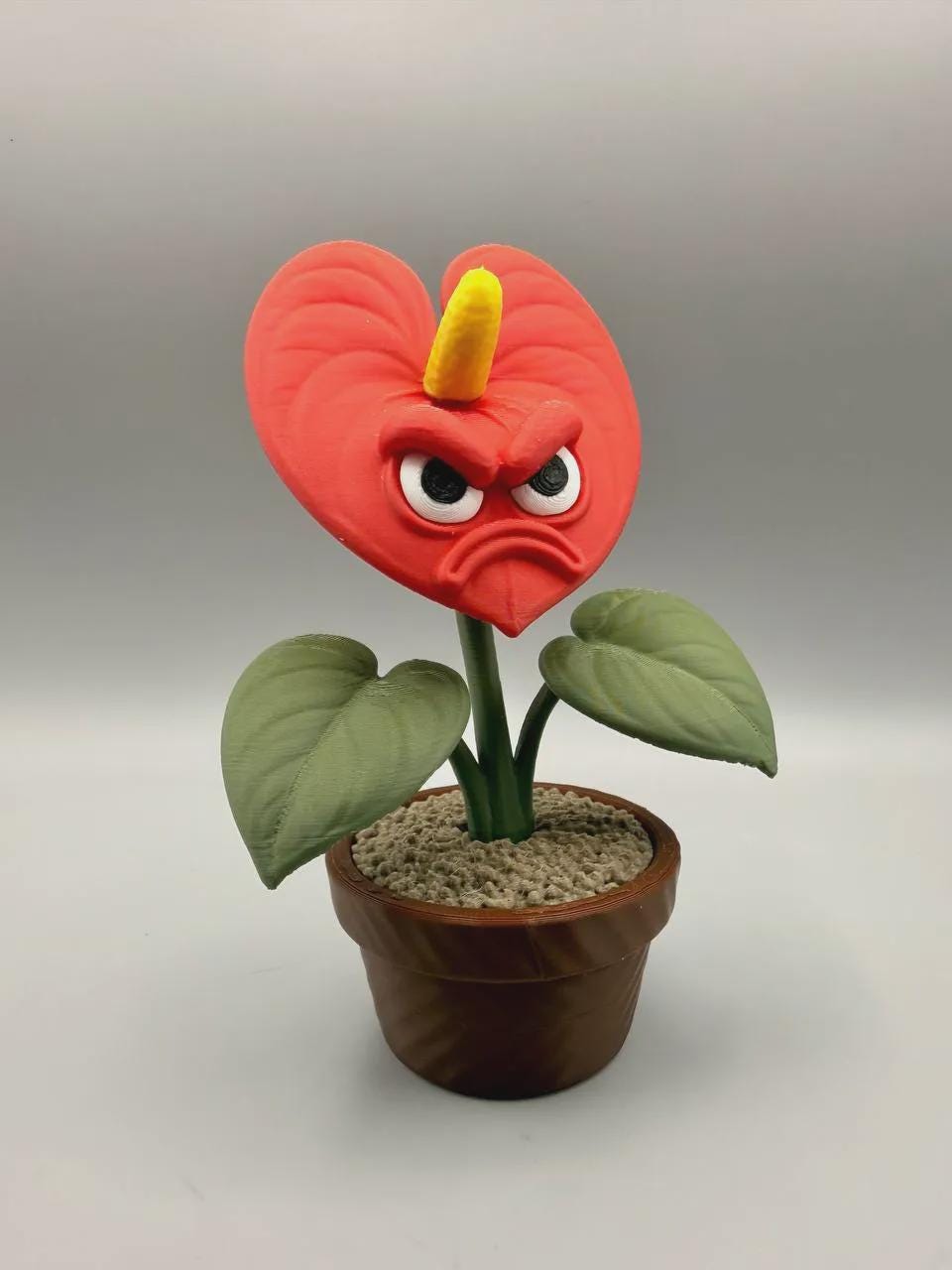 Grumpy Anthurium Figurine, Funny 3D Printed Plant Decor, Heart Shaped Flower With an Attitude, Desk and Shelf Collectible