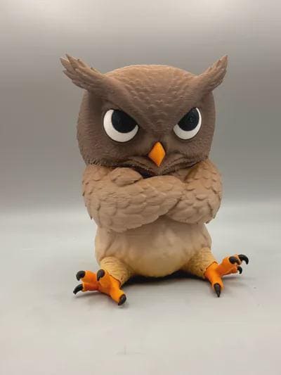 Grumpy Owl Figurine, Funny 3D Printed Desk Decor, Crossed Wings Owl Collectible Gift