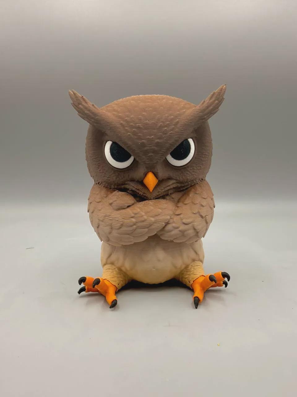 Grumpy Owl Figurine, Funny 3D Printed Desk Decor, Crossed Wings Owl Collectible Gift