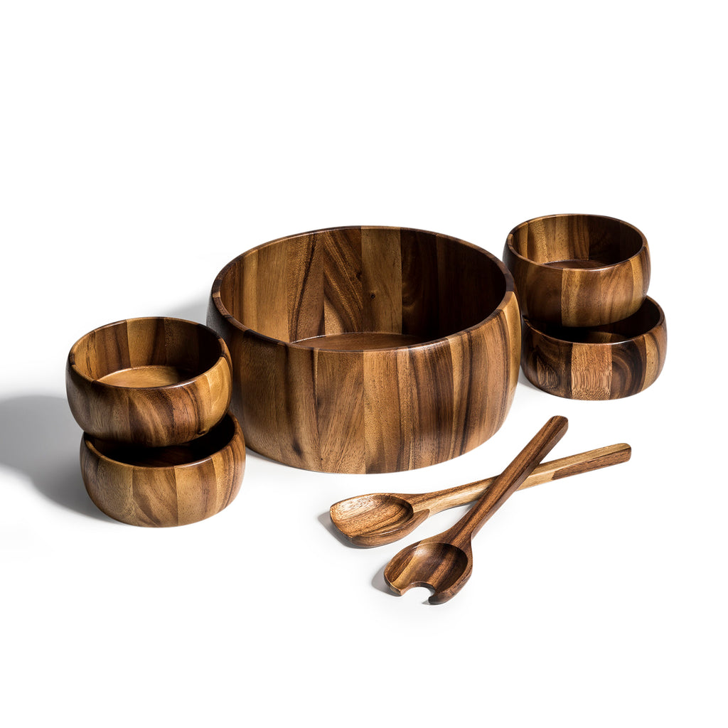 Dragor 7 Piece - Extra Large Salad Bowl with Servers and 4 Individuals