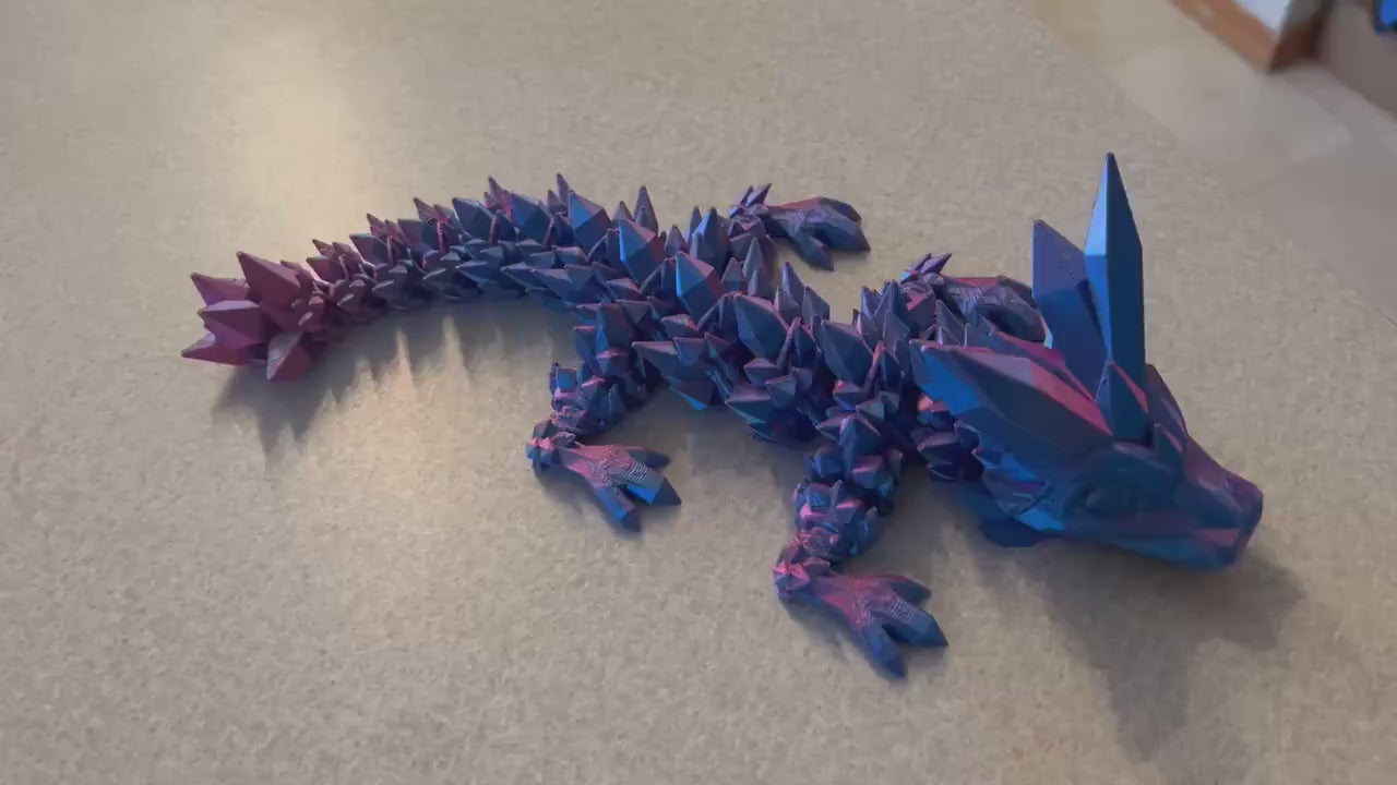 Flexi Baby Crystal Dragon 3D Printed | Articulated Fidget Toy | Wingless Dragon  | Desk Buddy & Gift